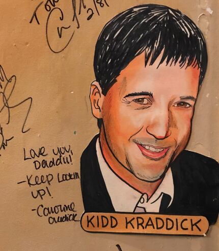 Caricature of the late radio personality Kidd Kraddick on the wall at the Palm restaurant in...
