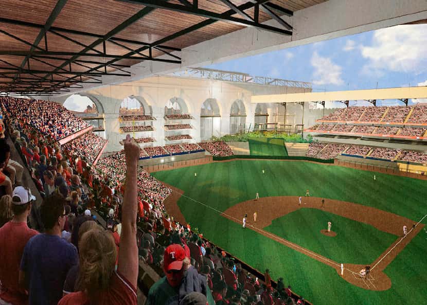 This rendering shows a preliminary design concept for the new ballpark. (HKS)