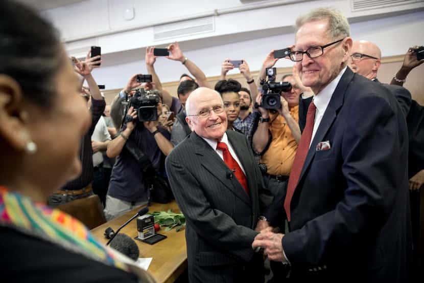 
After 54 years as a couple, George Harris, 82, and Jack Evans, 85, are married by Judge...