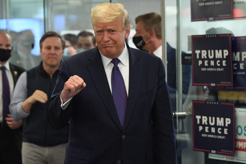 President Donald Trump visits his campaign headquarters in Arlington, Va., on Election Day,...