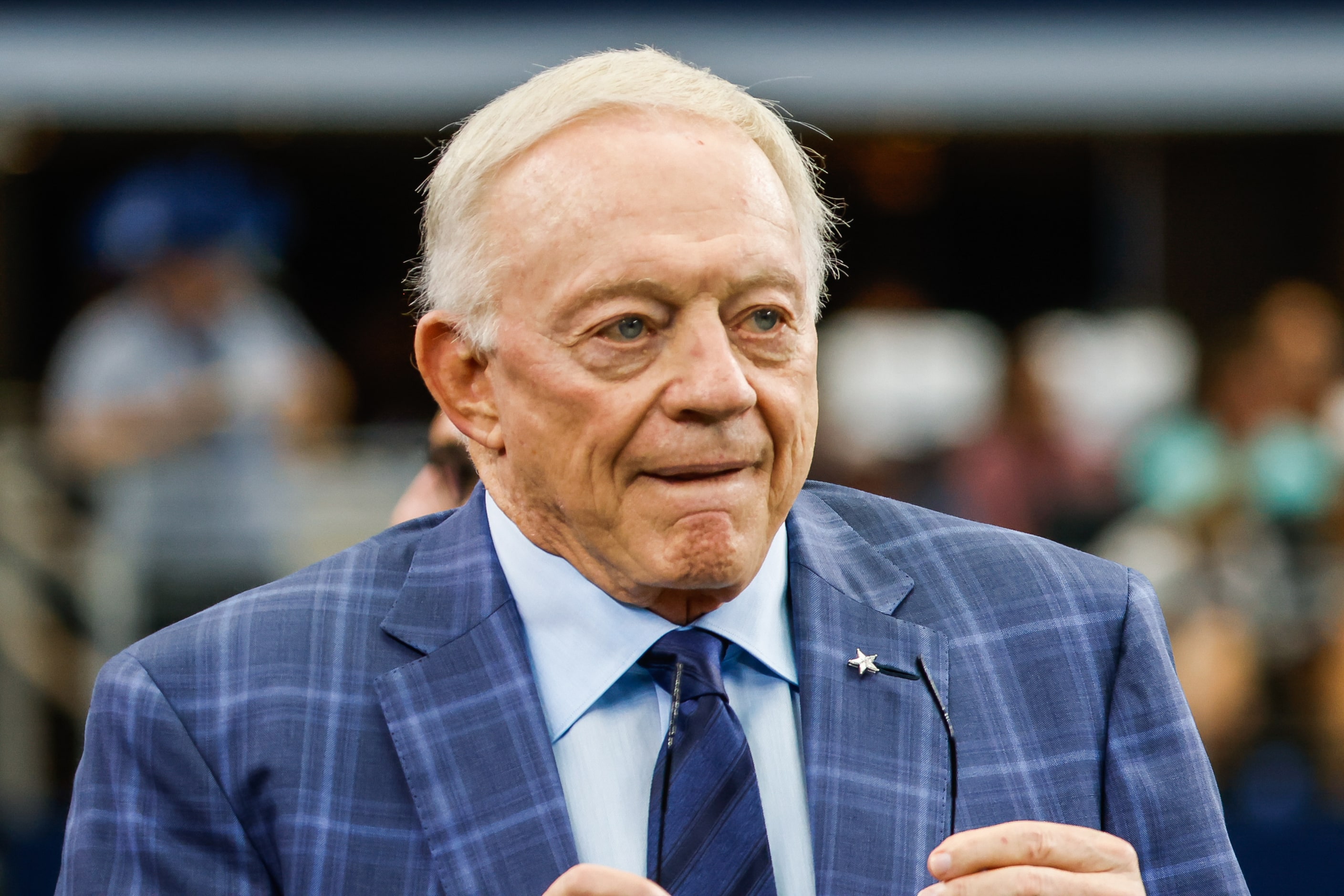 Dallas Cowboys owner Jerry Jones shows up during warmup before the game against Cincinnati...