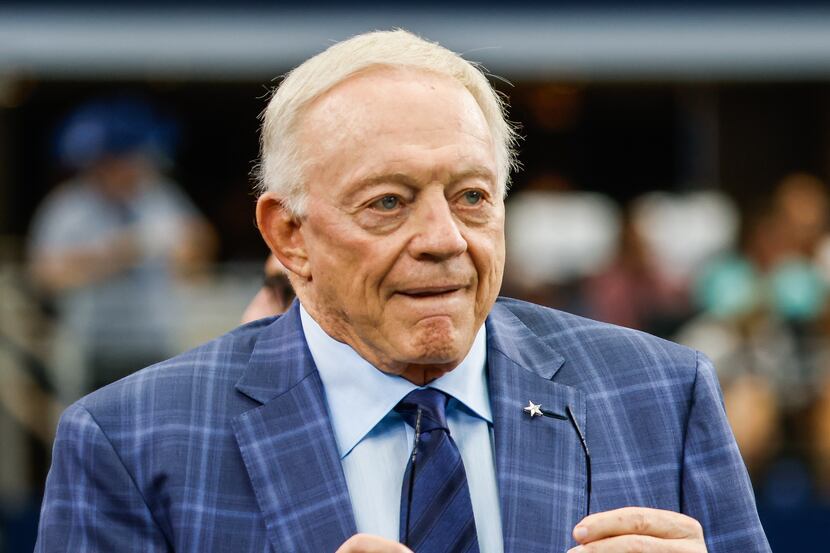 Dallas Cowboys owner Jerry Jones shows up during warmup before the game against Cincinnati...