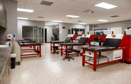 A physical therapy space sits next to the indoor athletic field at the Melissa Championship...