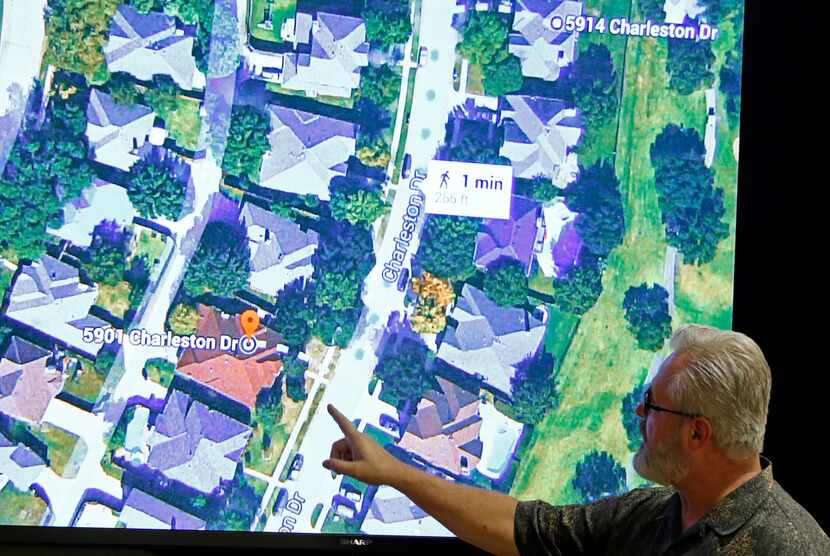 Witness Steven Carey points to the location of his house near Anna Moses' house where she...