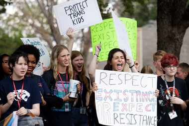 Grapevine High School students protested in August 2022 a new LGBTQ policy passed by the...