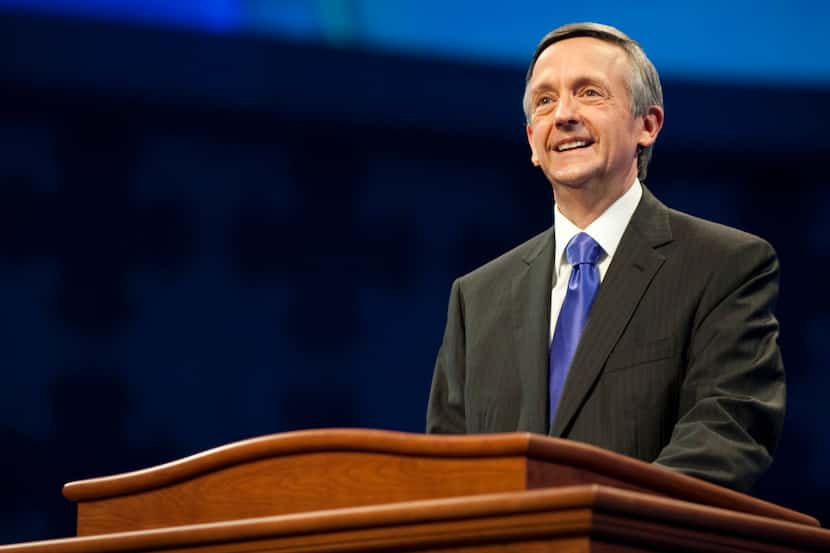 Pastor Robert Jeffress speaks to the congregation during the first service at the new $130...