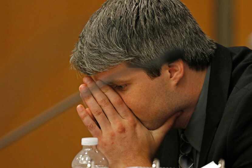 Defendant Jason Lowe listens during his murder trial in the death of girlfriend Jessie...