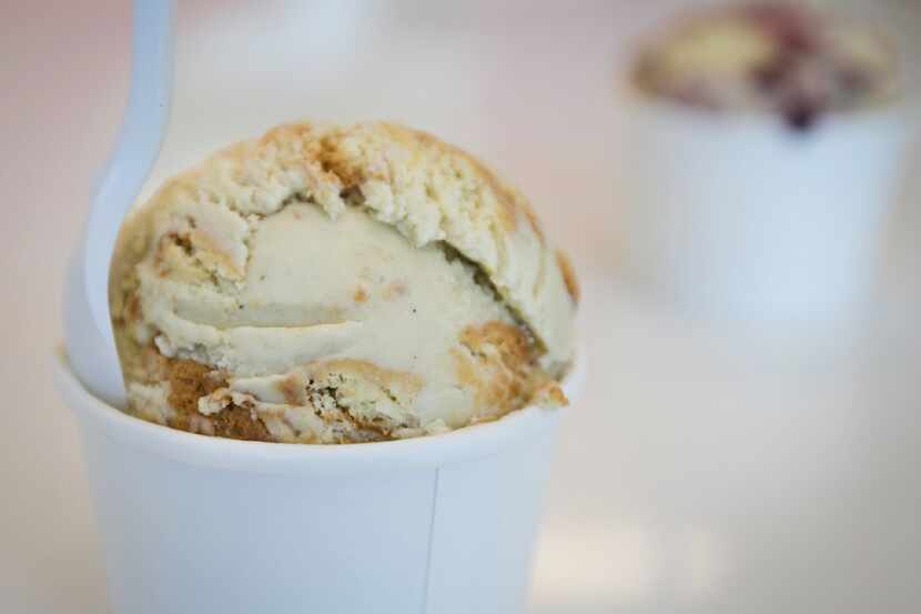 A scoop of roasted banana pudding from Betty Ringer Ice Cream on Fort Worth Avenue in Dallas...