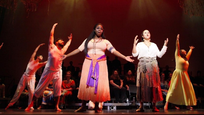 
Feleceia Benton stars as Aida and Teresa Natera as Nehebka, act out a scene during a dress...