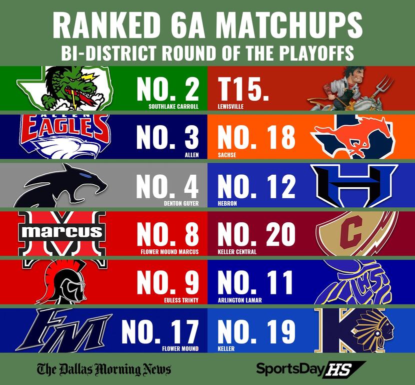 Ranked 6A matchups in the bi-district round of the playoffs.