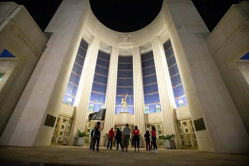 Demonstrators with Next Generation Action Network called for Dallas Mayor Eric Johnson to...