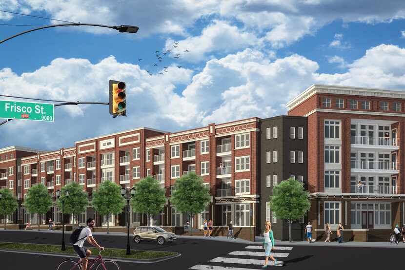 Wood Partners Alta Frisco Square apartments, shown in a rendering, will open next year.