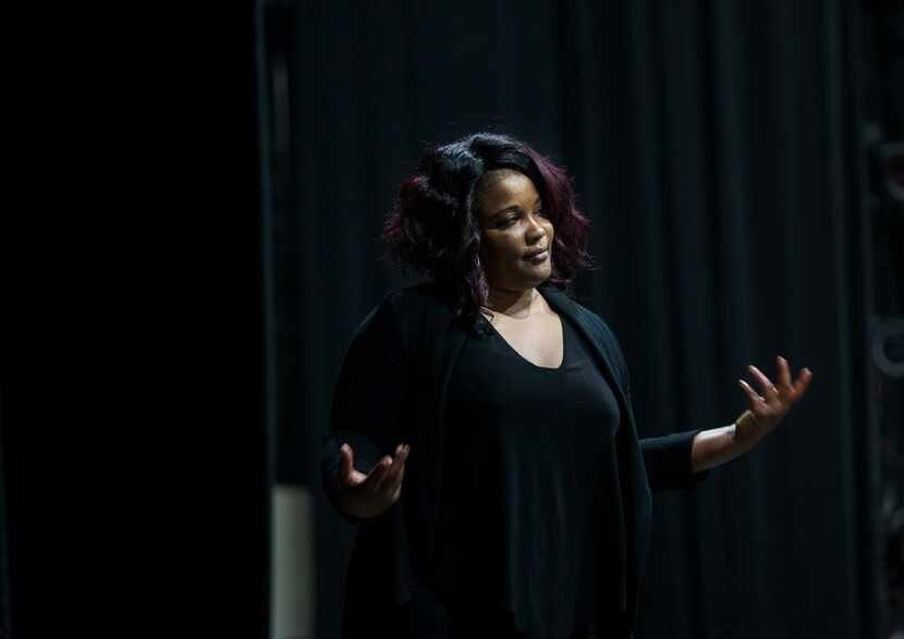 Choreographer Bridget Moore coaches Southern Methodist University students as they rehearse...