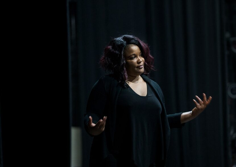 Choreographer Bridget Moore coaches Southern Methodist University students as they rehearse...