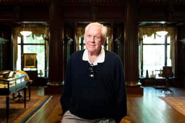 Harlan Crow, photographed in the library at his home on Sunday, April 16, 2023, in Dallas.