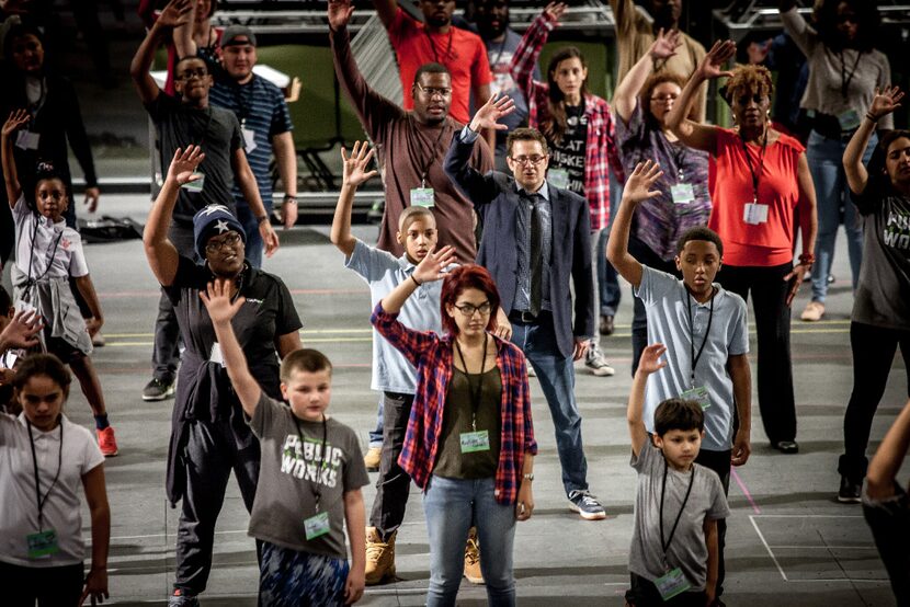 The cast of The Tempest, the first production in Dallas Theater Center's Public Works Dallas...