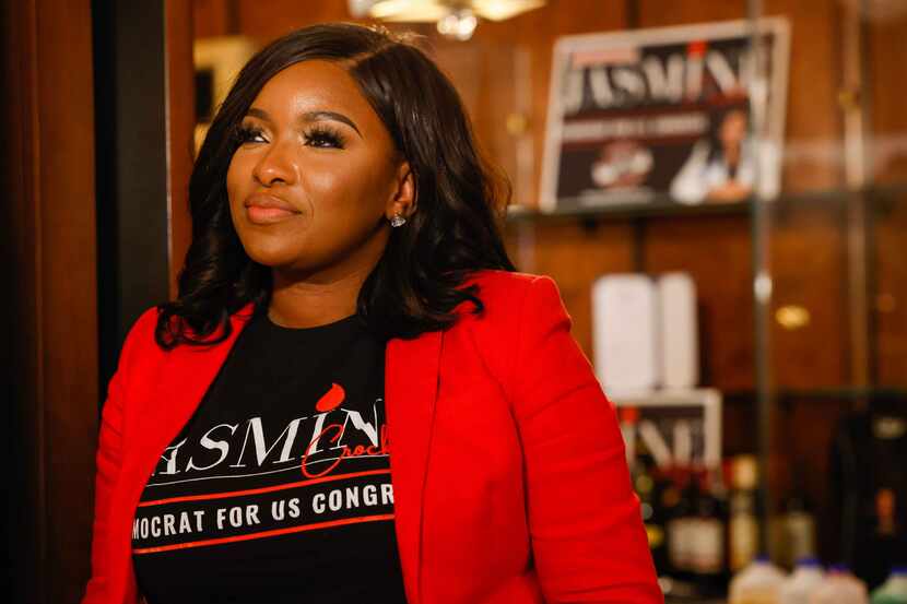 State Rep. Jasmine Crockett waits for results on Texas Primary Election in Dallas on...