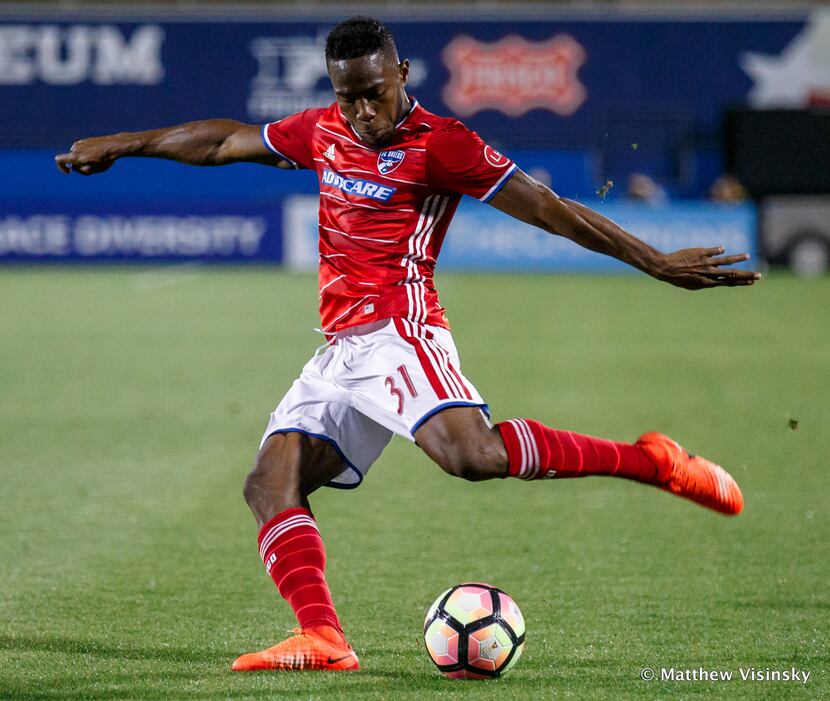 FRISCO, TX - FEBRUARY 23: FC Dallas defender Maynor Figueroa (#31) crosses the ball during...