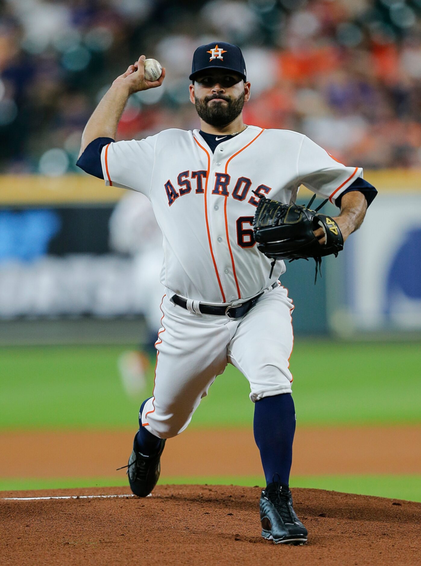 HOUSTON, TEXAS - JULY 20: Jose Urquidy #65 of the Houston Astros pitches in the first inning...