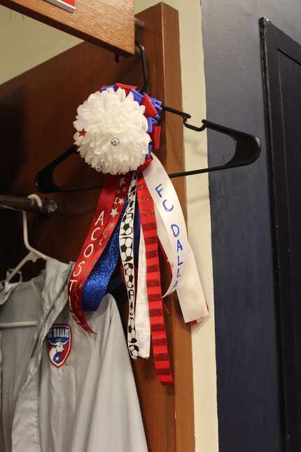 A garter placed in the locker of FC Dallas midfielder Kellyn Acosta