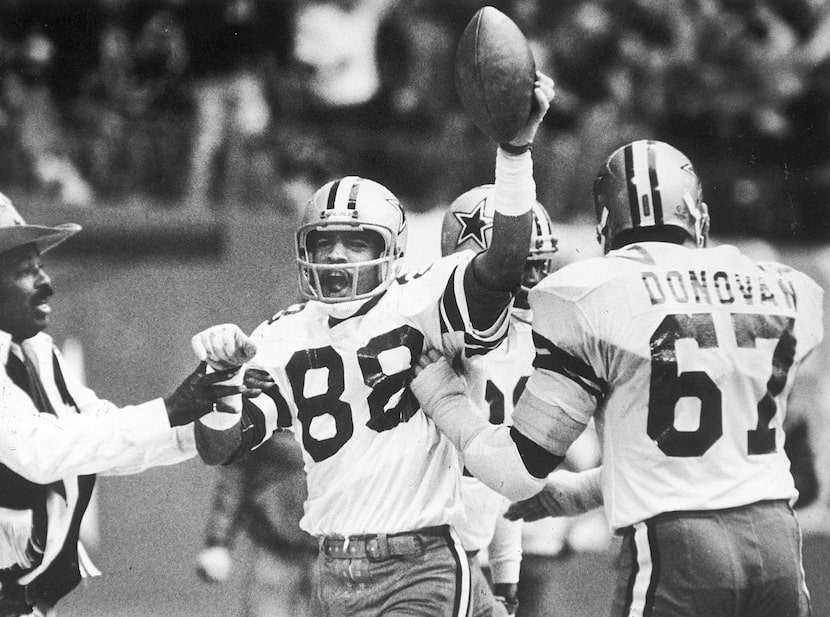 Cowboys receiver Drew Pearson celebrates a touchdown catch