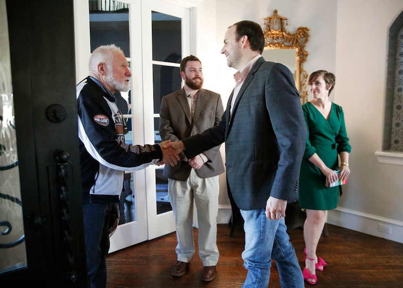 Texas state representative Lance Gooden (right) greeted Leslie Read during a campaign...