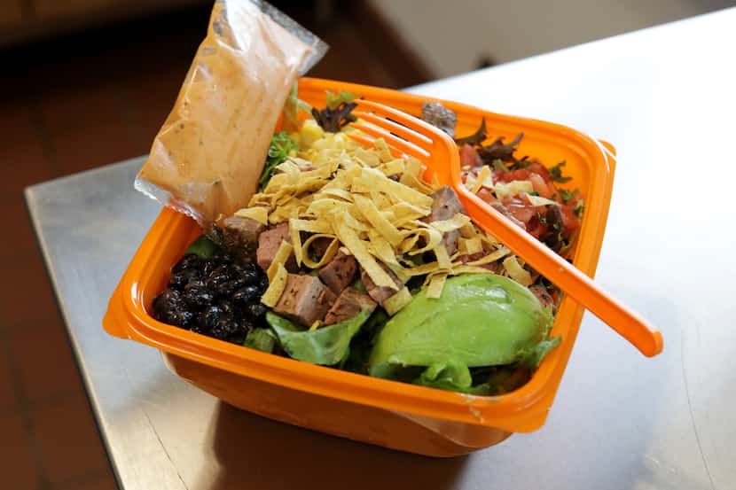 The Barbecue Ranch with Steak is one of about 10 salad options at Salad And Go. The first...