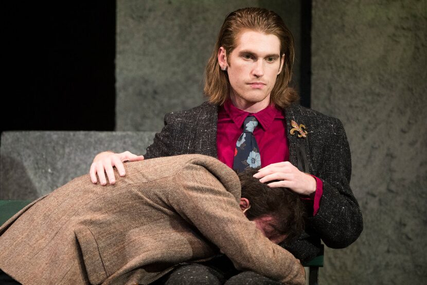 David Meglino (bottom), and Garret Storms performs on stage during the rehearsal of "Angels...