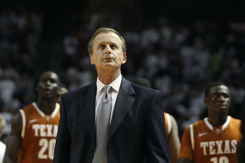 Texas coach Rick Barnes directs his players in the first half of an NCAA college basketball...