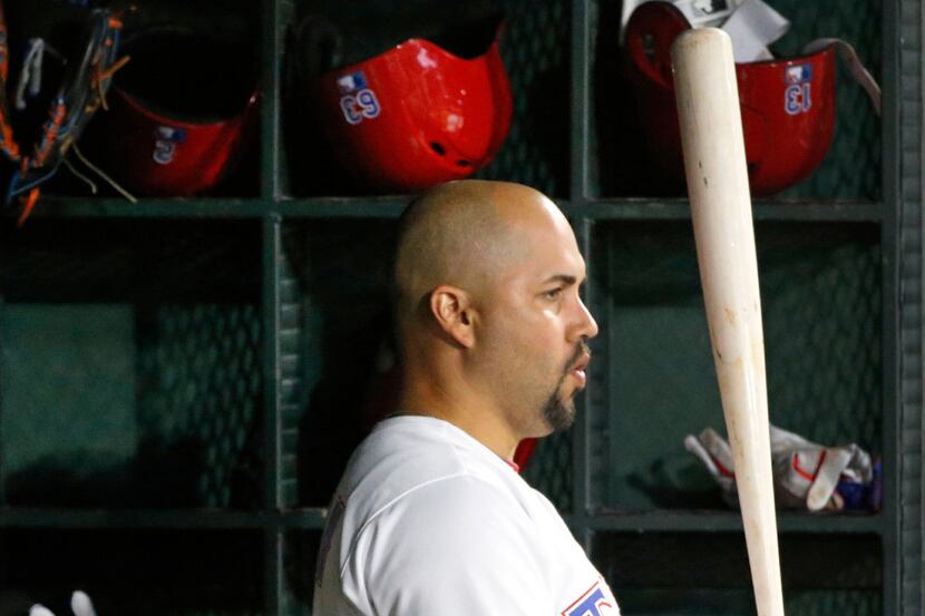 Texas Rangers designated hitter Carlos Beltran (36) is pictured during the Milwaukee Brewers...
