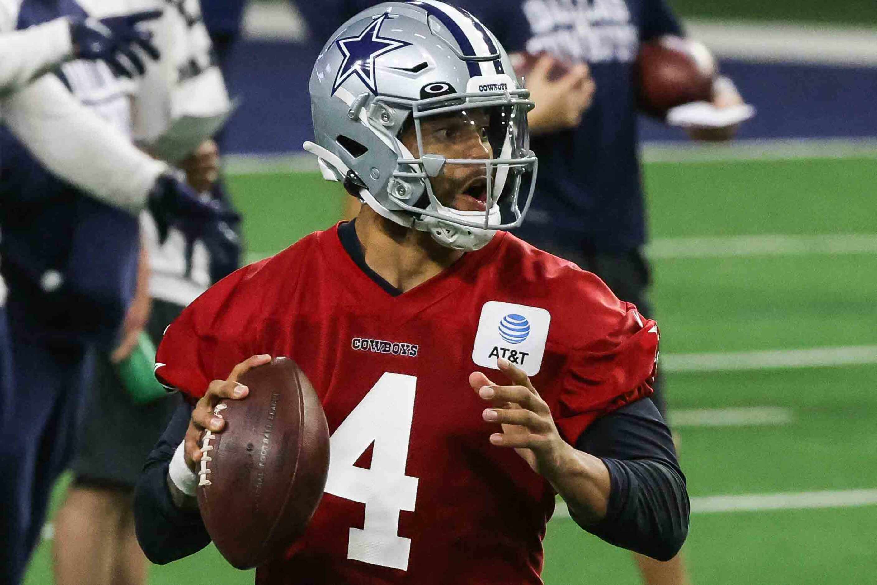 QB Dak Prescott, 4, during the Cowboys' full-squad offseason workouts at The Star in Frisco...