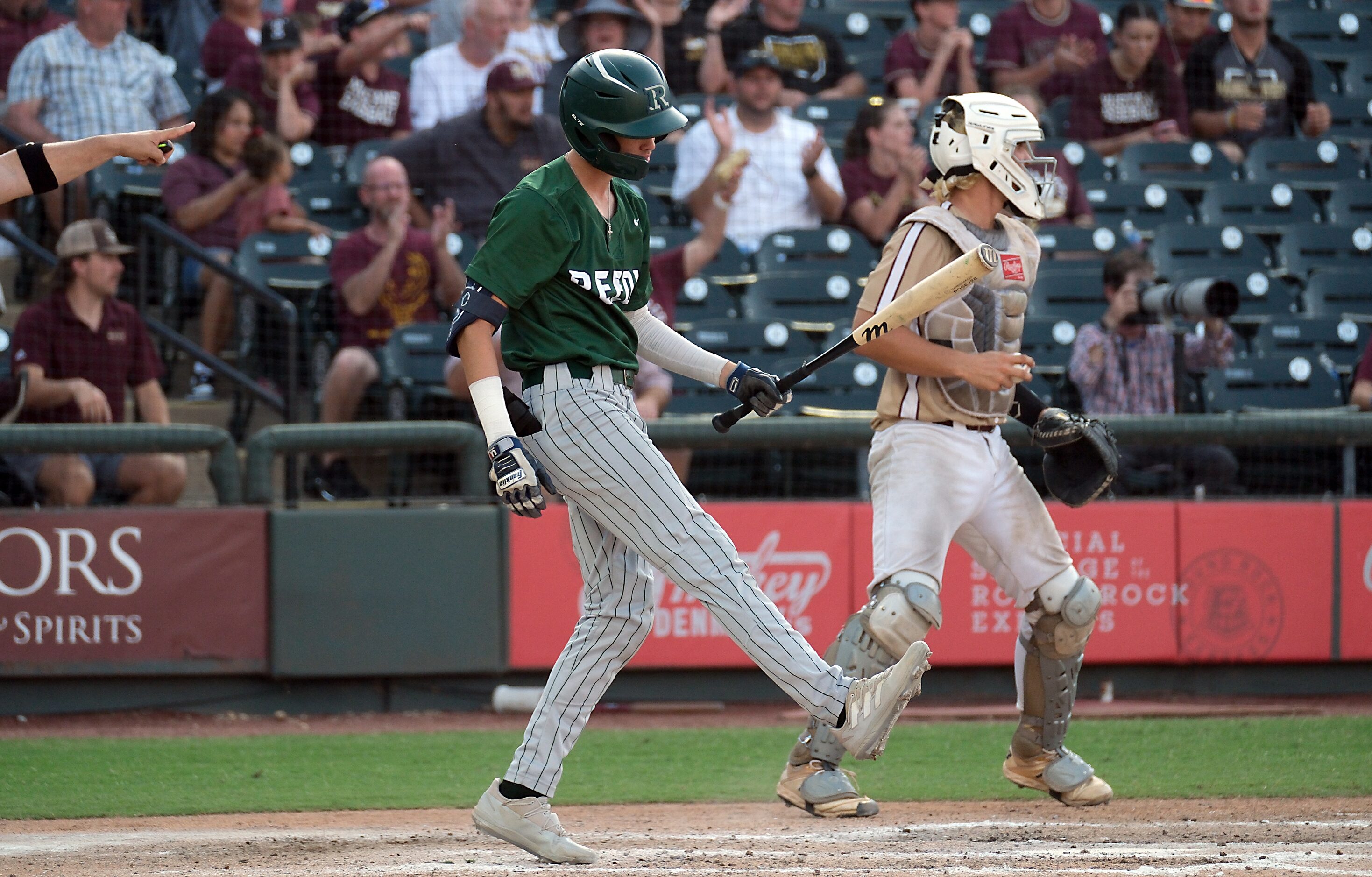 Frisco Reedy Ethan Downum, (6), shows his frustration after striking out against Magnolia...