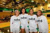 The Jordan sisters, pictured from left when they were at Southlake Carroll last season, are...