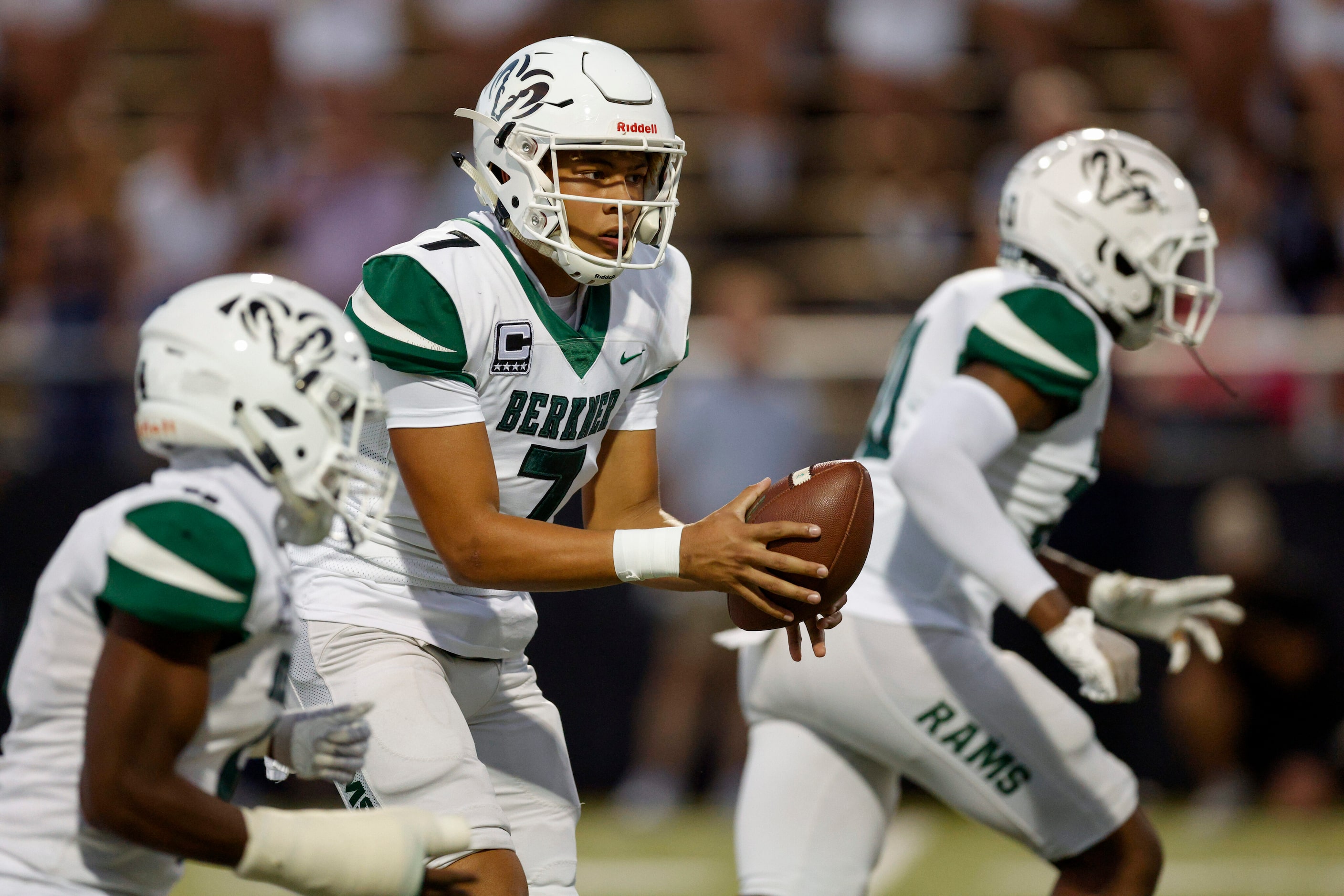 Richardson Berkner quarterback Cornell McGee IV (7) handles the snap during the first half...