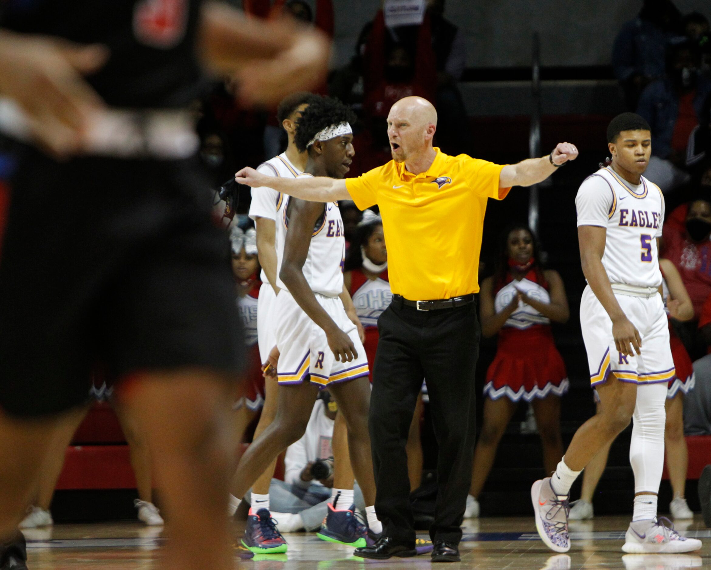 Richardson head coach Kevin Lawson voices his displeasure to a game official at the...