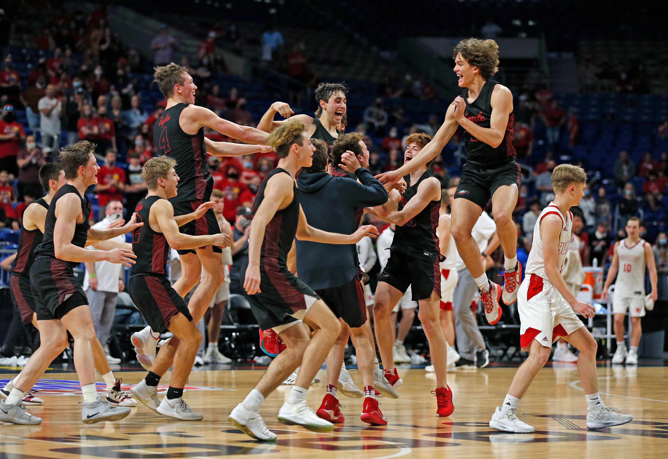 Argyle celebrates at the end of the game after defeating Hargrave. UIL boys Class 4A...