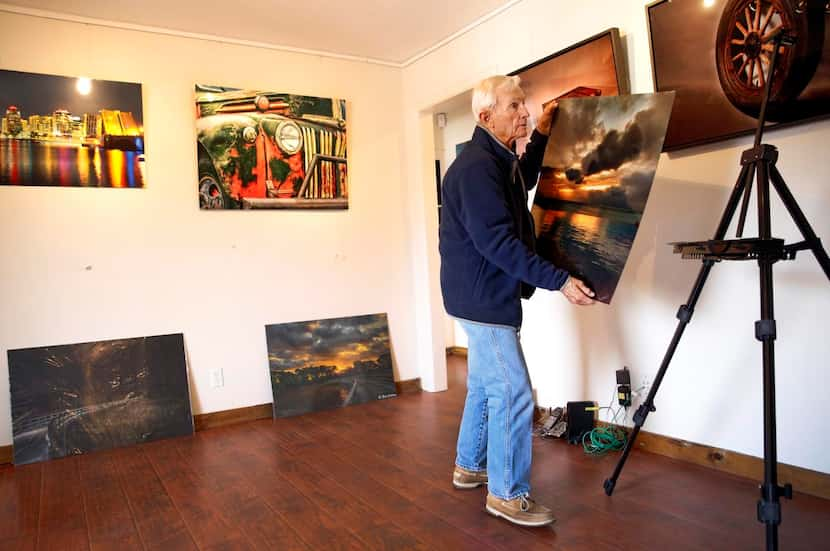 
Artist and partner Bob Chilton mounts his photography in the Uptown Downtown Art Gallery...