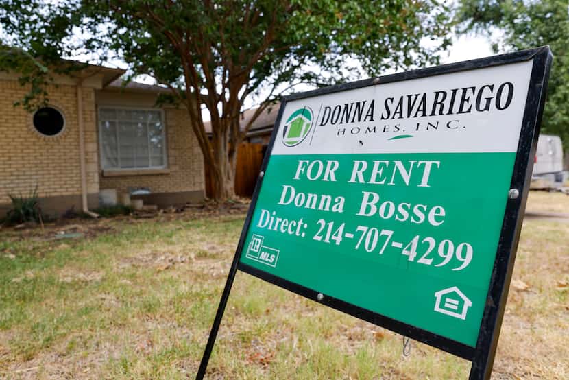 A sign advertises a house for rent in Dallas on July 9.