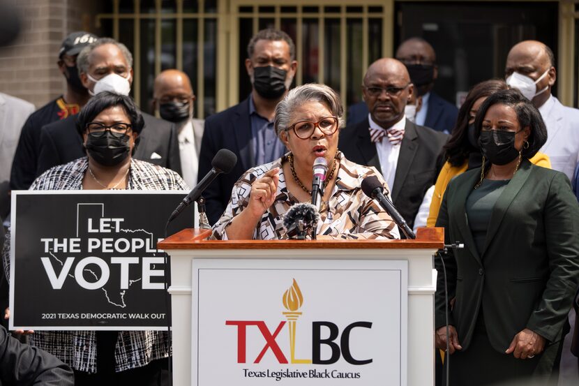 Surrounded by local faith leaders and fellow members of the Texas Legislative Black Caucus,...