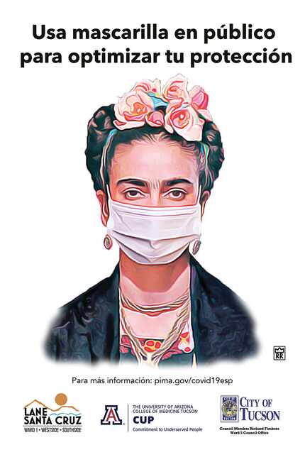 Un cartel con Frida Kahlo para promover el uso de cubrebocas en Tucson, Arizona.