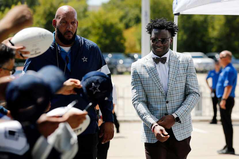 Cowboys wide receiver Michael Gallup arrives at AT&T Stadium in Arlington for the season...
