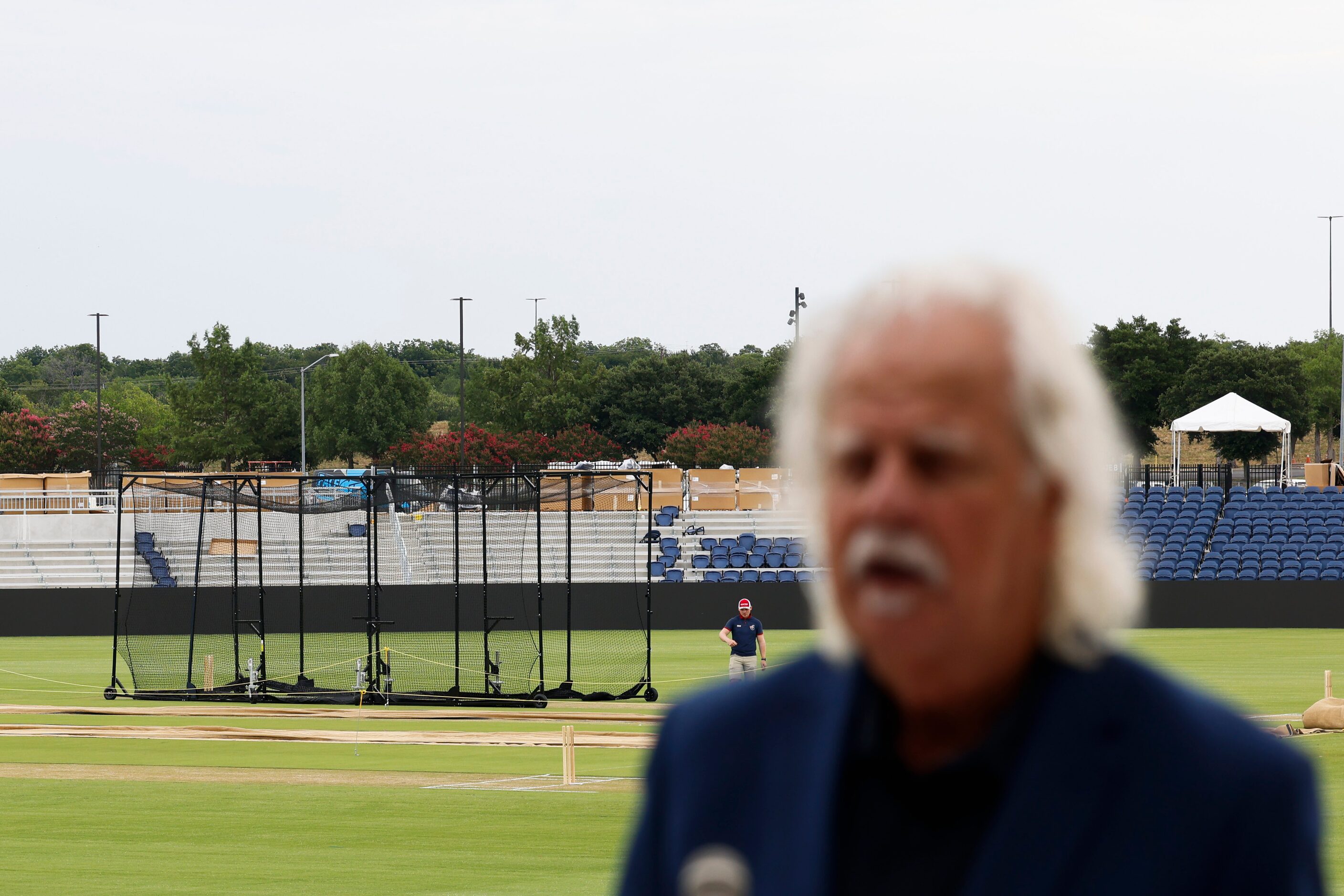 The cricket pitch overlooks Mayor of Grand Prairie Ron Jensen as he speaks during the...