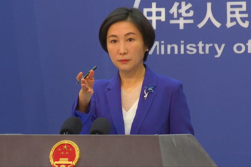 FILE - Chinese Foreign Ministry spokesperson Mao Ning gestures during a press conference at...