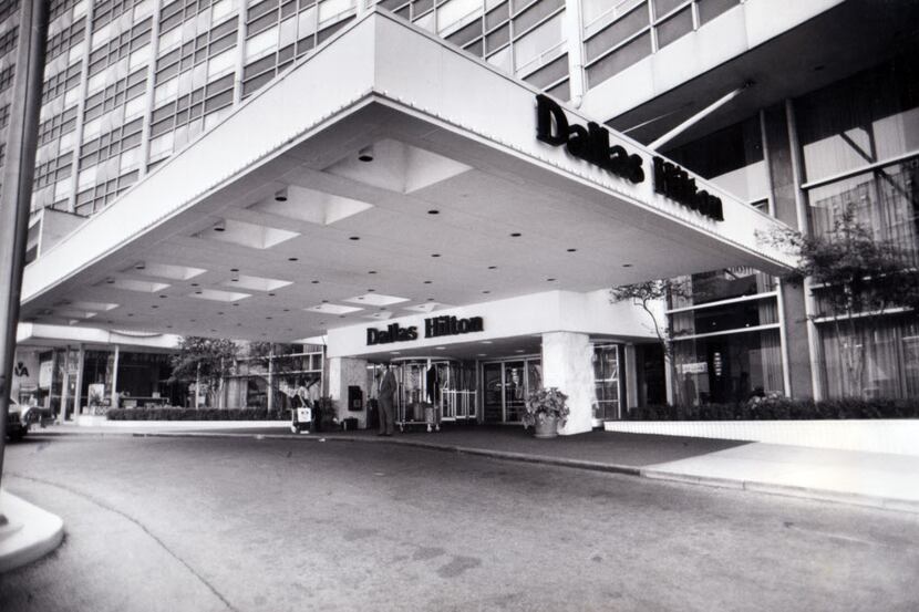  Commerce Street entrance to the Dallas Hilton hotel (formerly the Statler Hilton) pictured...
