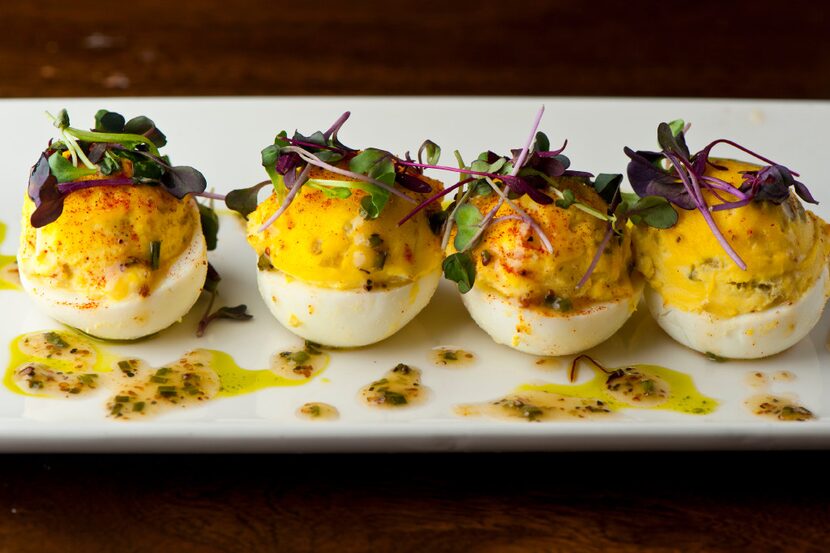 Del Frisco's Grille's Thanksgiving menu includes deviled eggs with truffle-chive vinaigrette.