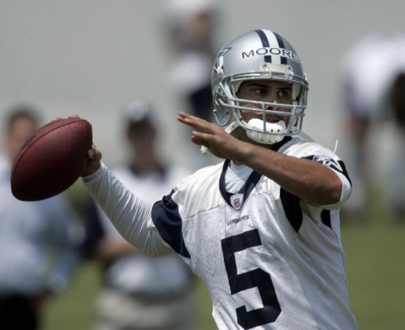 Dallas Cowboys rookie quarterback Matt Moore of Oregon St. (5)  tosses a pass during the...