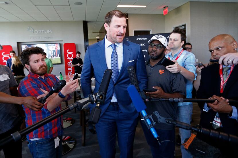 Dallas Cowboys tight end Jason Witten speaks to the media during an event hosted by...