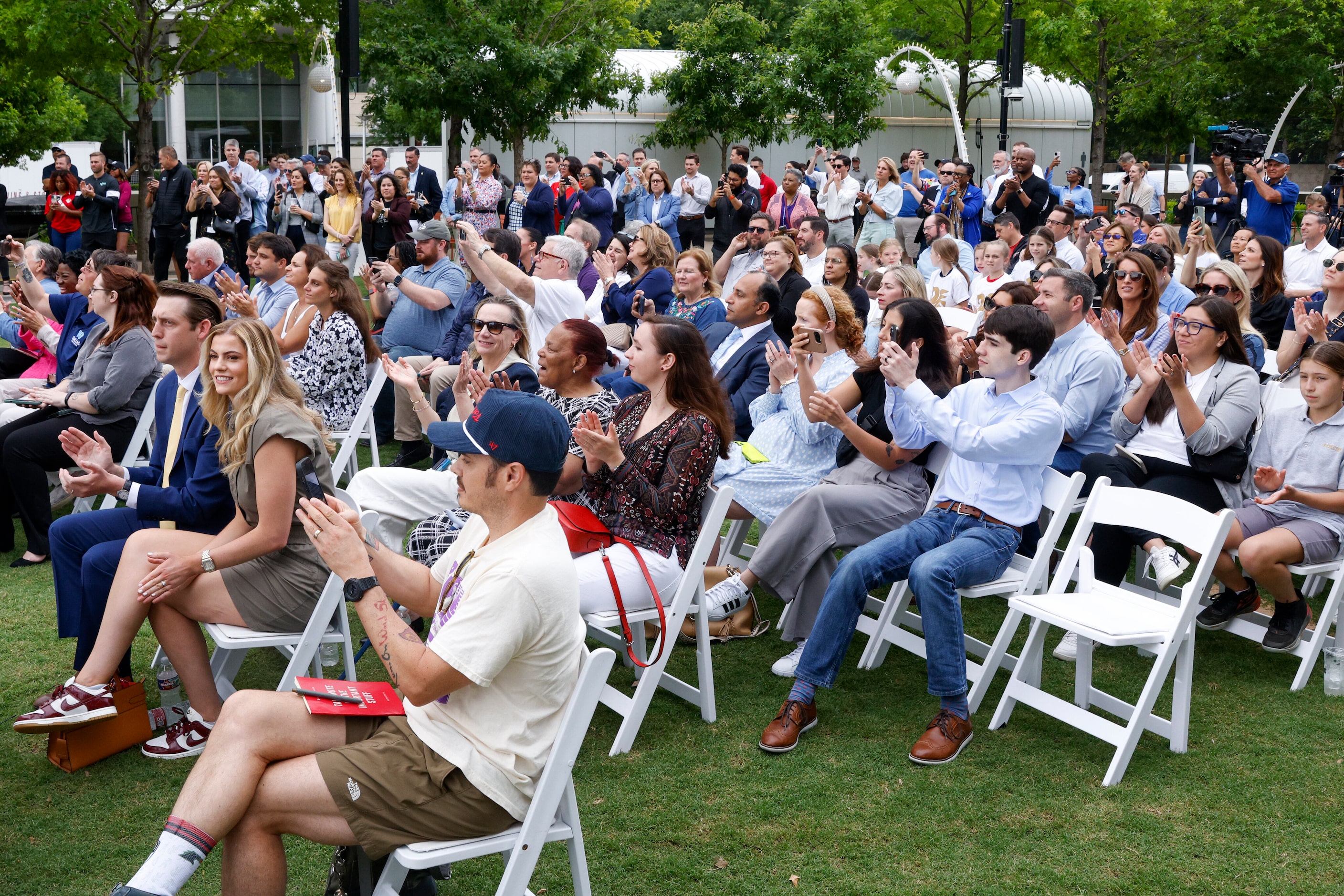 People cheer as Dallas Trinity FC is announced as the name of the new Dallas USL Super...