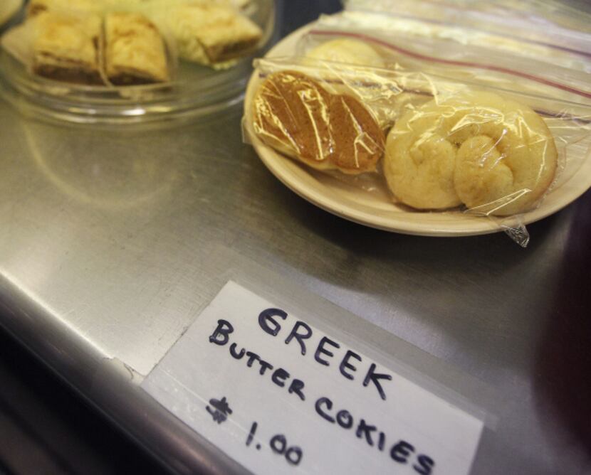 Greek pastries are baked fresh each day.