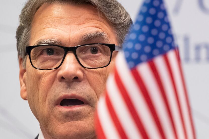 U.S. Energy Secretary Rick Perry speaks during a news conference following of the forum...